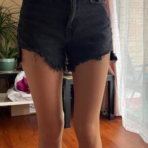 American Eagle Outfitters Black High-Rise Frayed Denim Shorts